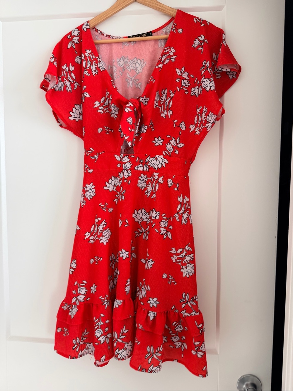 ❤️Red Floral Tie-Front Mini Dress